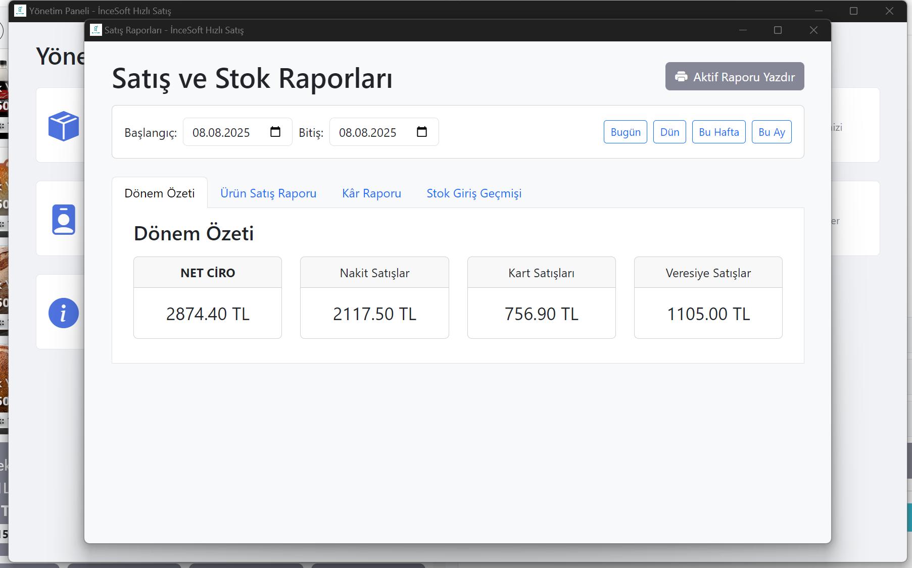 Satış Raporları Ekranı